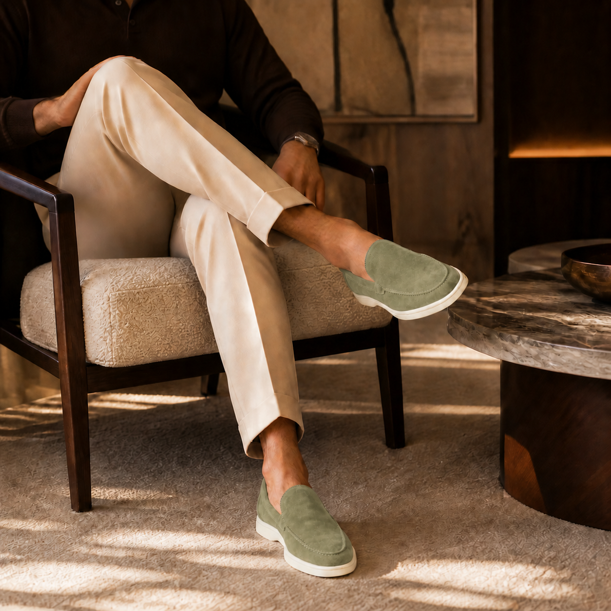 Men's Sage Green Suede Boat Loafers – Bruce & Co Marivon – image 7