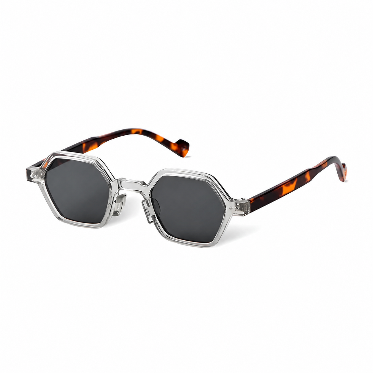 Bruce & Co MARSEILLE clear frame black lens angled view on pure white
