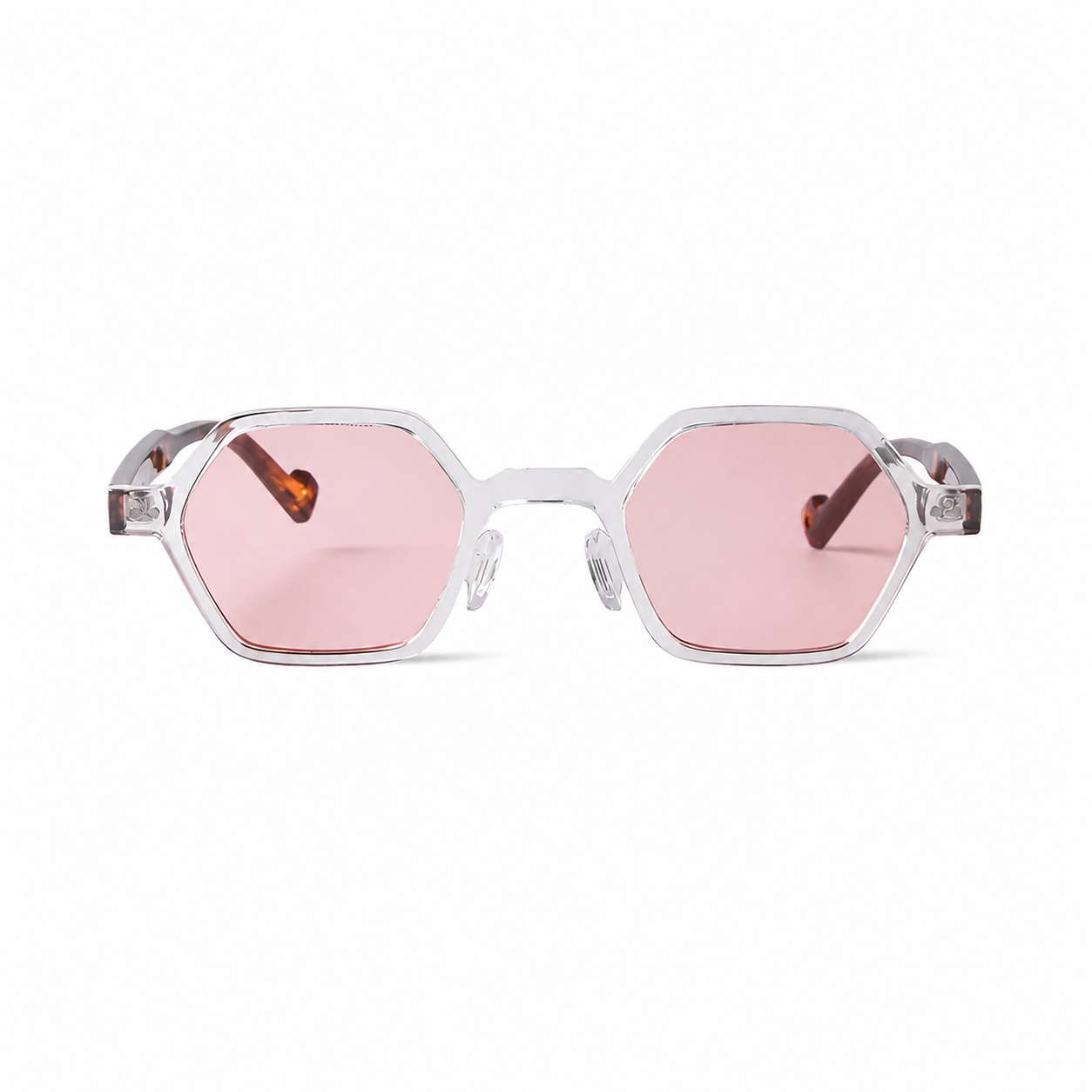 Bruce & Co MARSEILLE clear frame pink lens front view on pure white