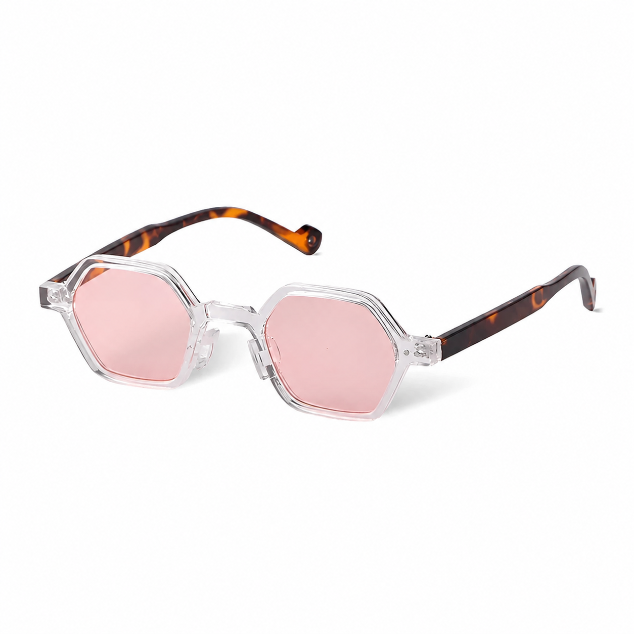 Bruce & Co MARSEILLE clear frame pink lens angled view on pure white