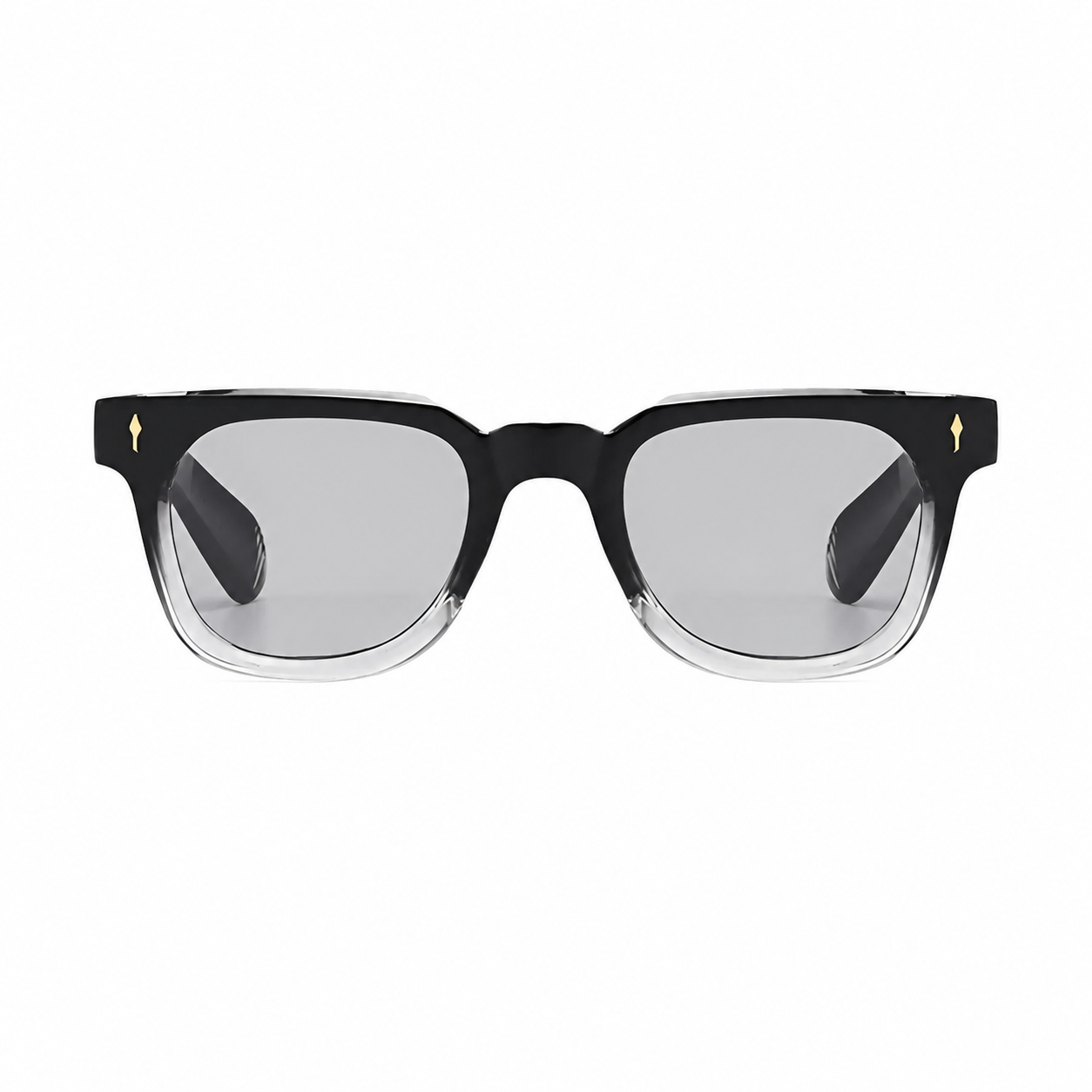 Bruce & Co MEDELLIN Black clear frame grey lens front on pure white background