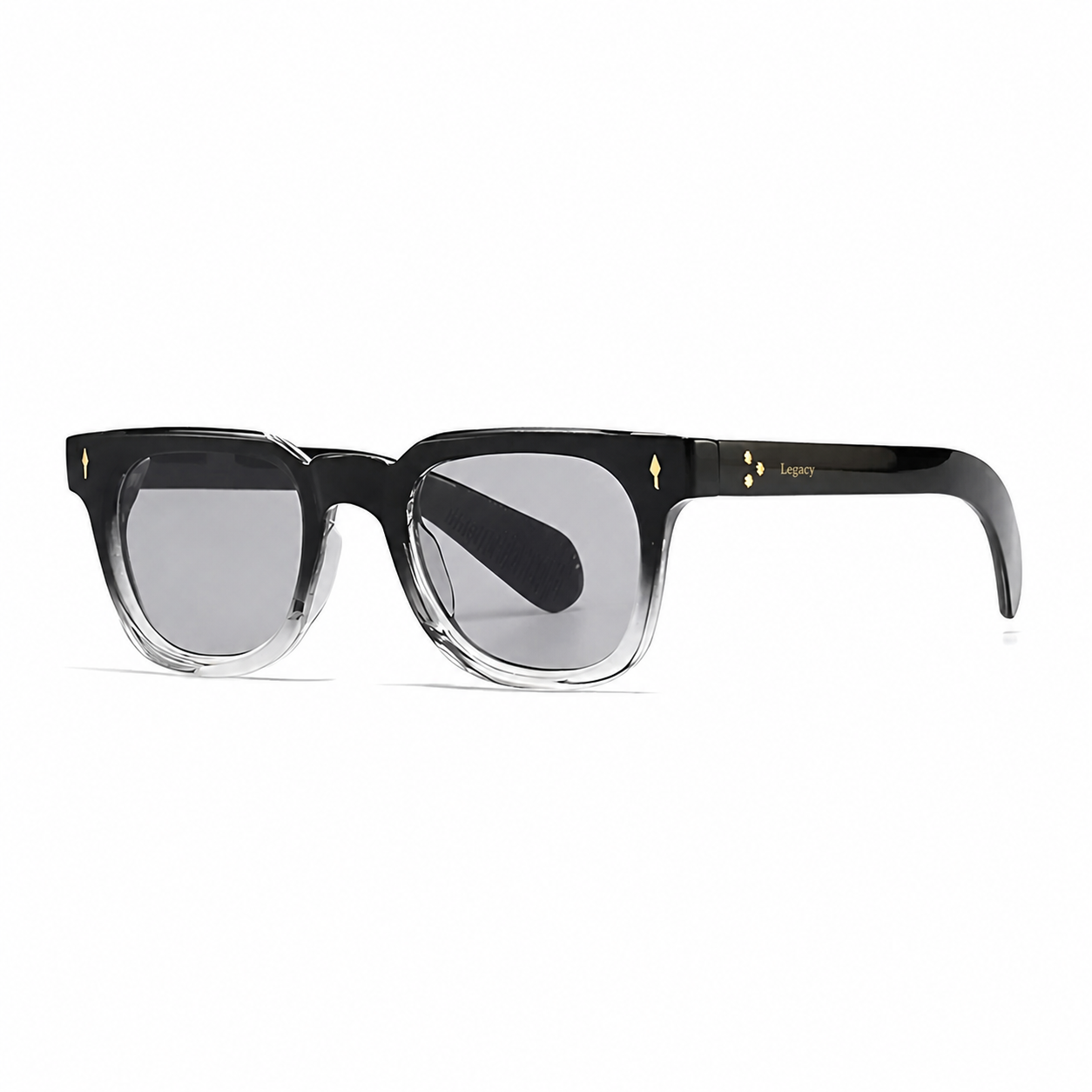 Bruce & Co MEDELLIN Black clear frame grey lens angle on pure white background