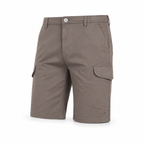 Bruce & Co men's gray cargo shorts on invisible mannequin, diagonal front view