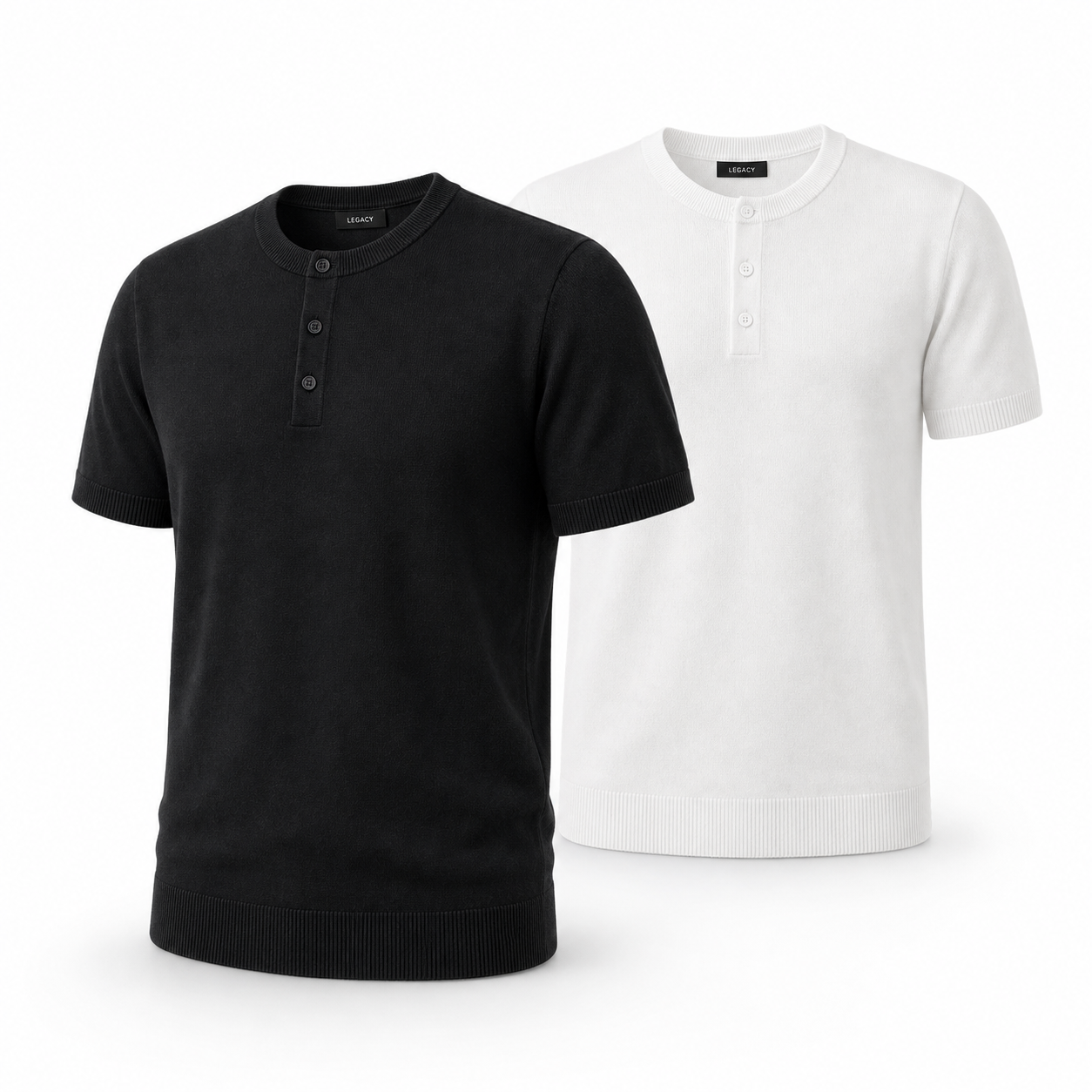 Bruce & Co men's knit Henley shirts in Black and White