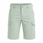 Bruce & Co men's mint green cargo shorts on invisible mannequin, front view