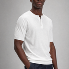 Bruce & Co white knit Henley shirt studio styling