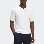 Men styling Bruce & Co white knit Henley shirt