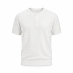 Bruce & Co men's white knit Henley shirt on invisible mannequin, front view