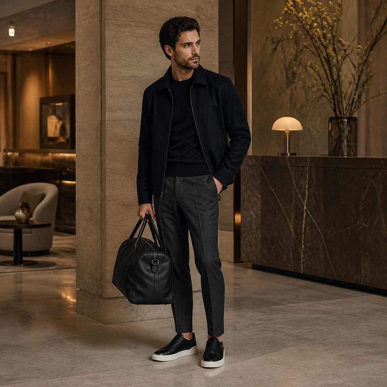 Bruce & Co Norvane black slip-on sneakers hotel editorial