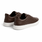 Bruce & Co Norvane dark brown laceless low-top sneakers rear view on pure white