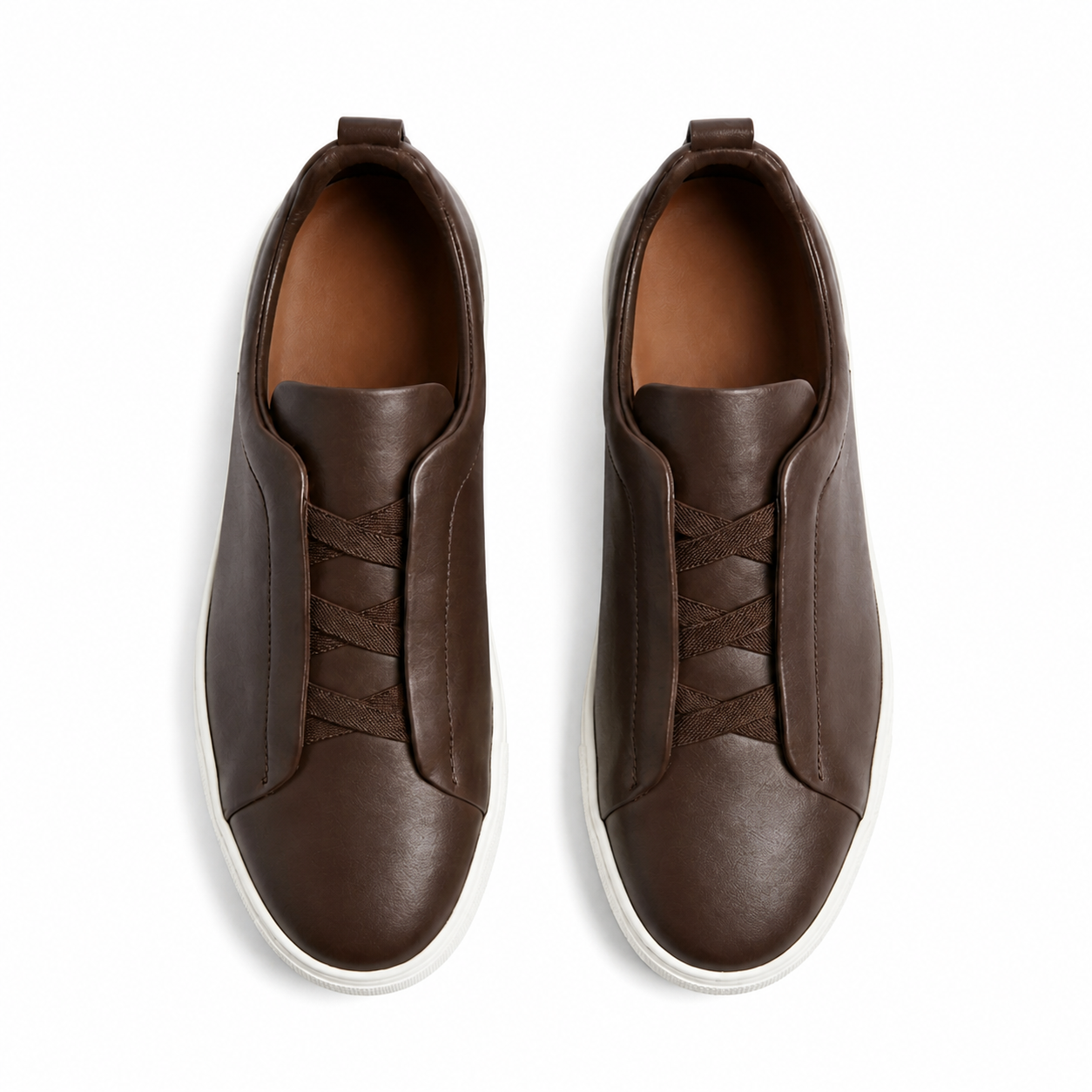 Bruce & Co Norvane dark brown laceless low-top sneakers top view on pure white