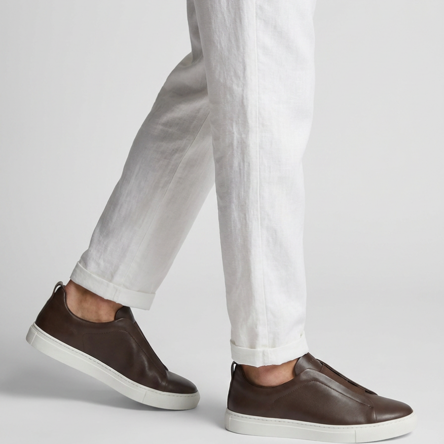 Bruce & Co Norvane dark brown laceless sneakers editorial studio styling
