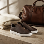 Bruce & Co Norvane dark brown laceless sneakers luxury still-life editorial