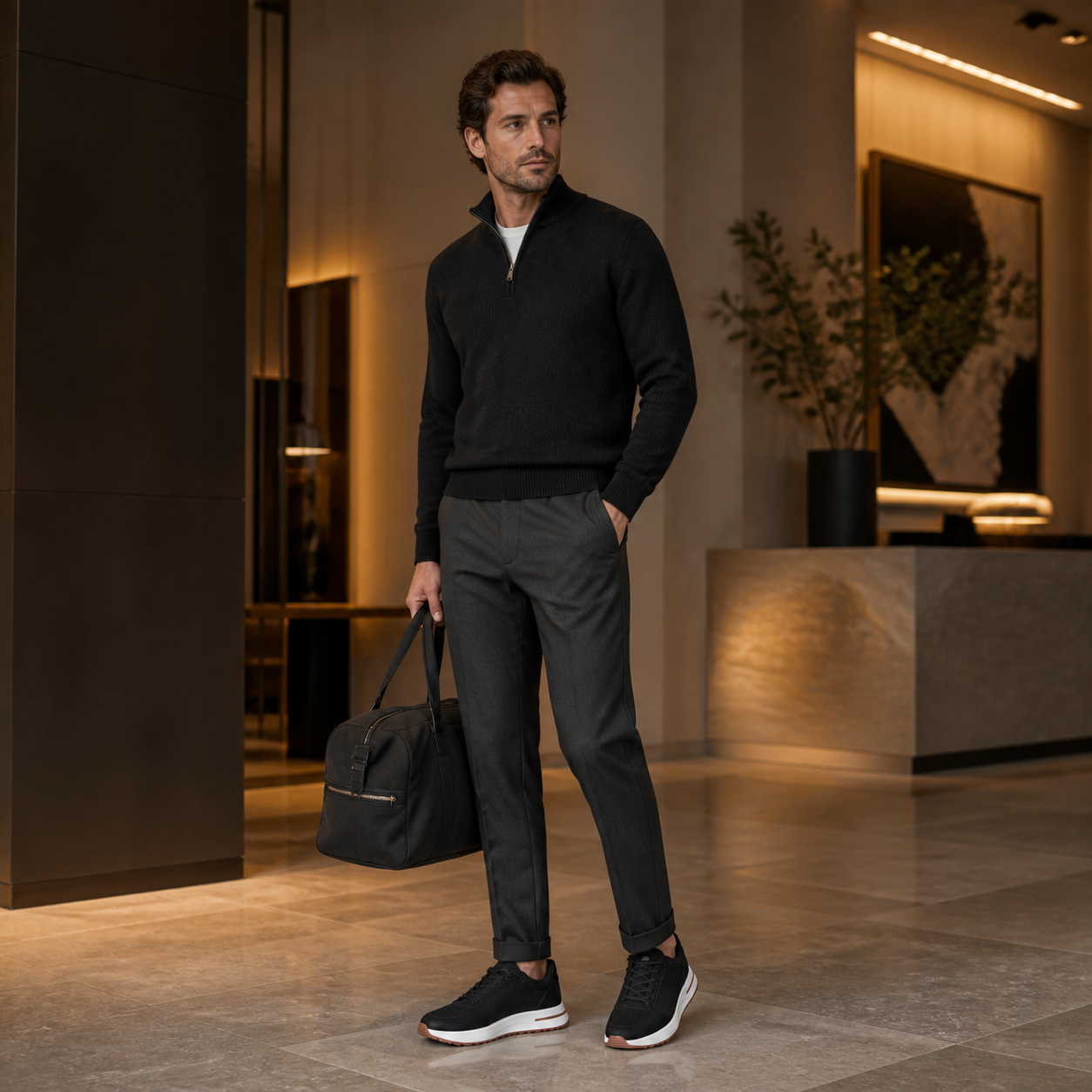 Bruce & Co Orvessa black runner sneakers hotel editorial