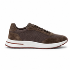 Bruce & Co Orvessa brown mesh sneakers side profile on pure white