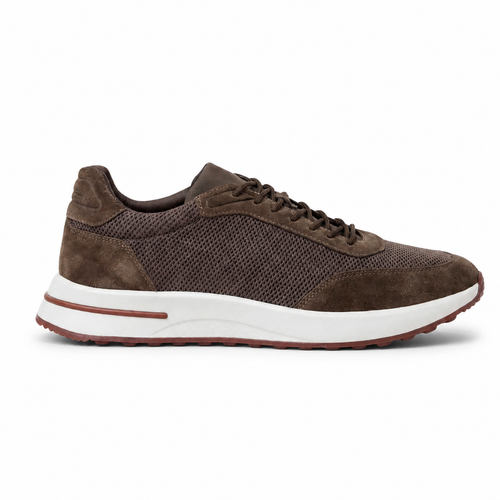 Bruce & Co Orvessa brown mesh sneakers side profile on pure white