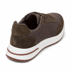 Bruce & Co Orvessa brown mesh sneaker rear three-quarter view on pure white