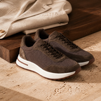Bruce & Co Orvessa brown mesh sneakers editorial still life