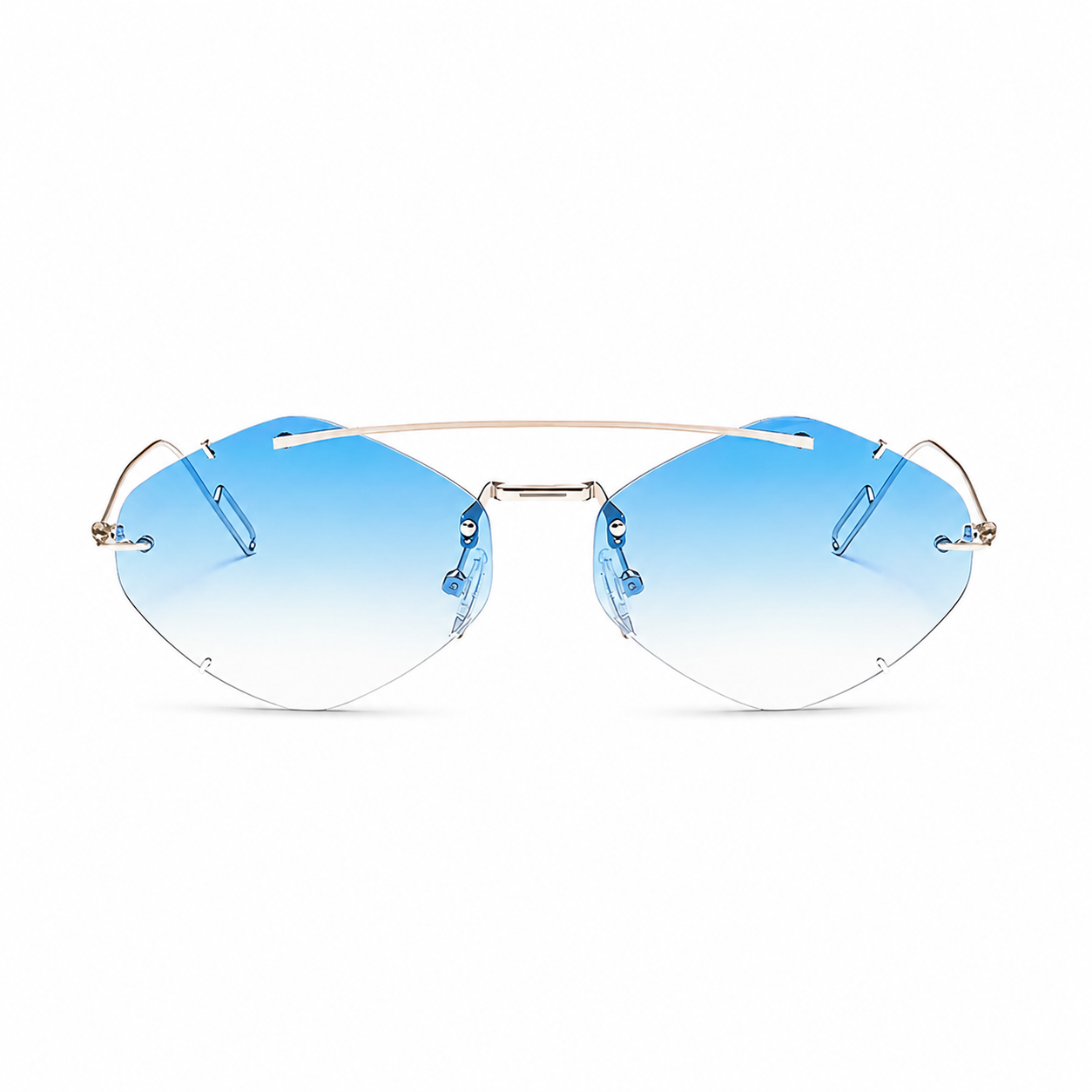 Bruce & Co TANGIER gold frame azure lens front view on pure white