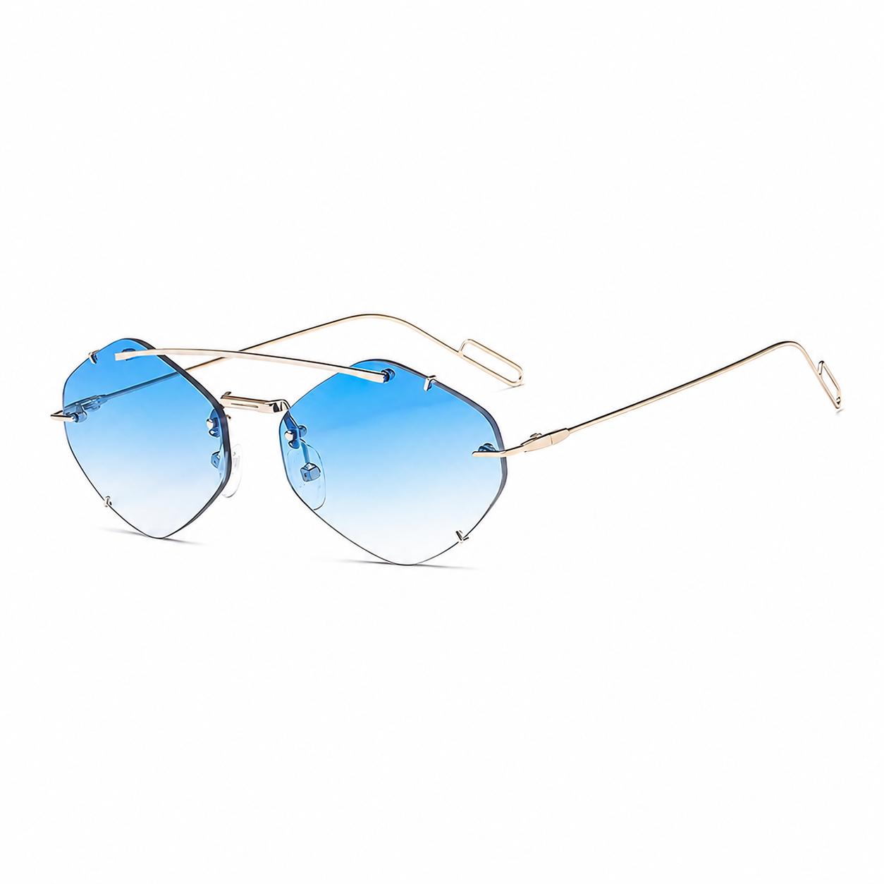 Bruce & Co TANGIER gold frame azure lens angled view on pure white