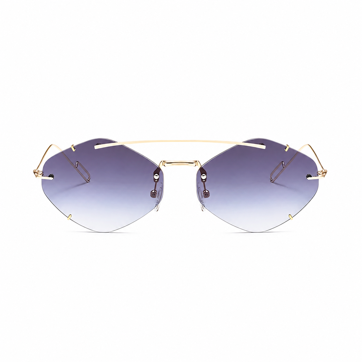 Bruce & Co TANGIER gold frame violet mist lens front view on pure white