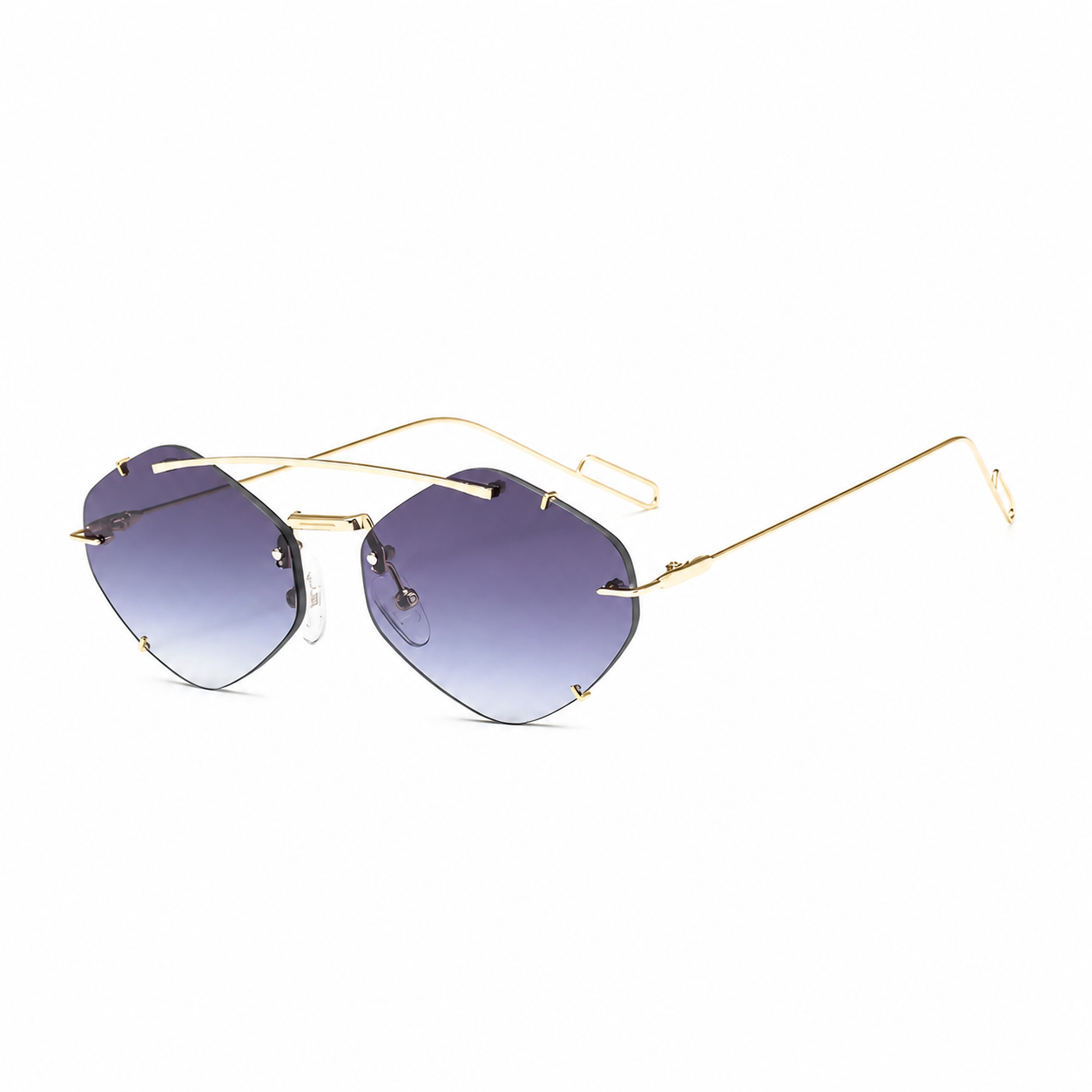 Bruce & Co TANGIER gold frame violet mist lens angled view on pure white