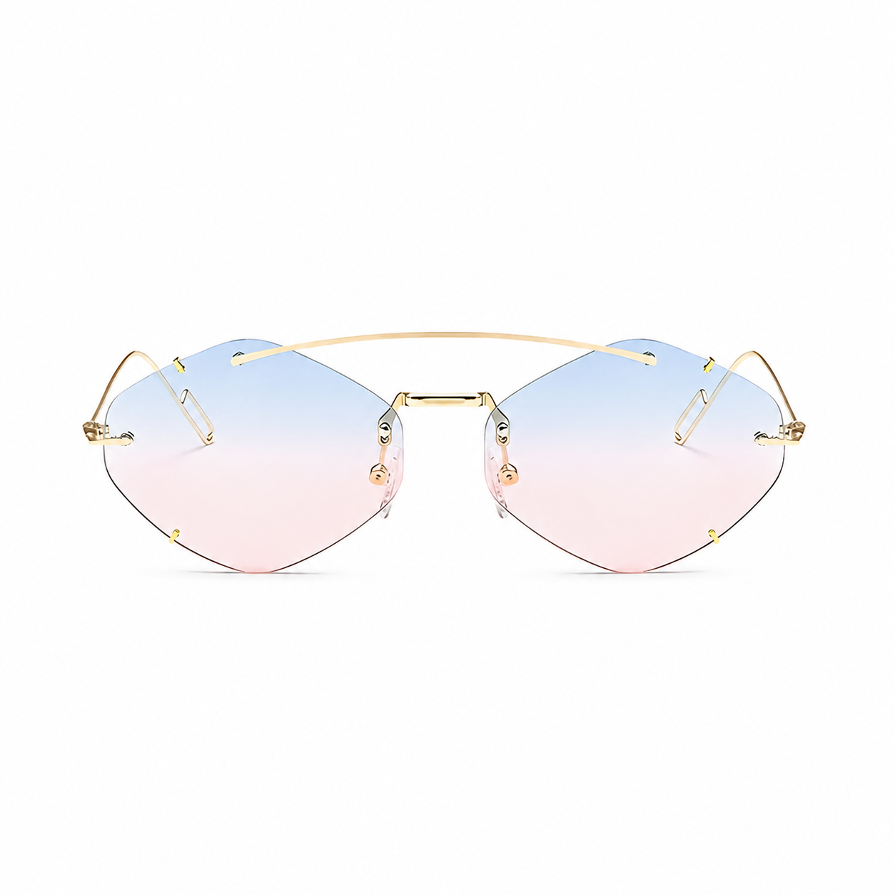 Bruce & Co TANGIER gold frame blush sky lens front view on pure white