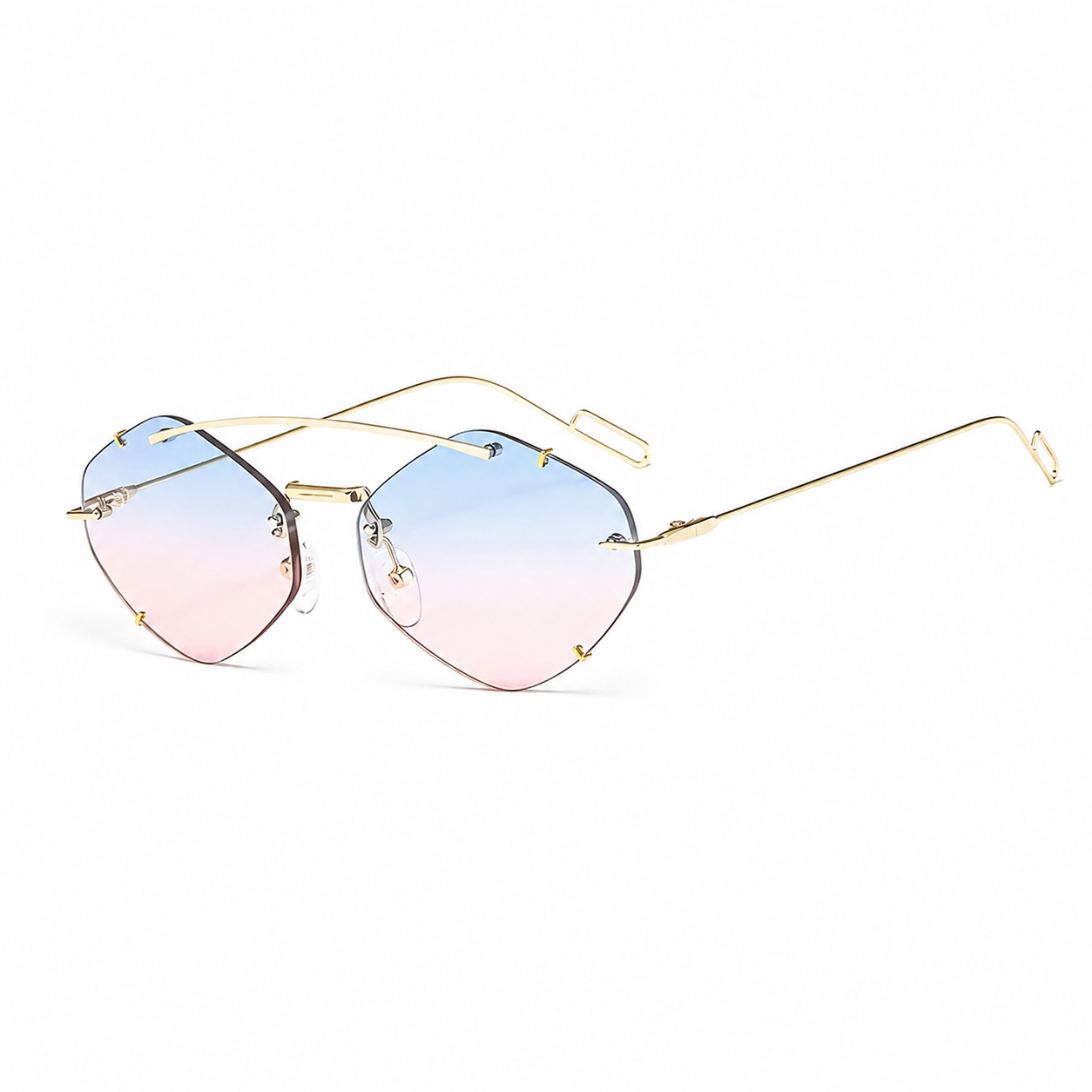 Bruce & Co TANGIER gold frame blush sky lens angled view on pure white