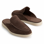 Bruce & Co Vellaro brown open-back moc-toe loafers main angle