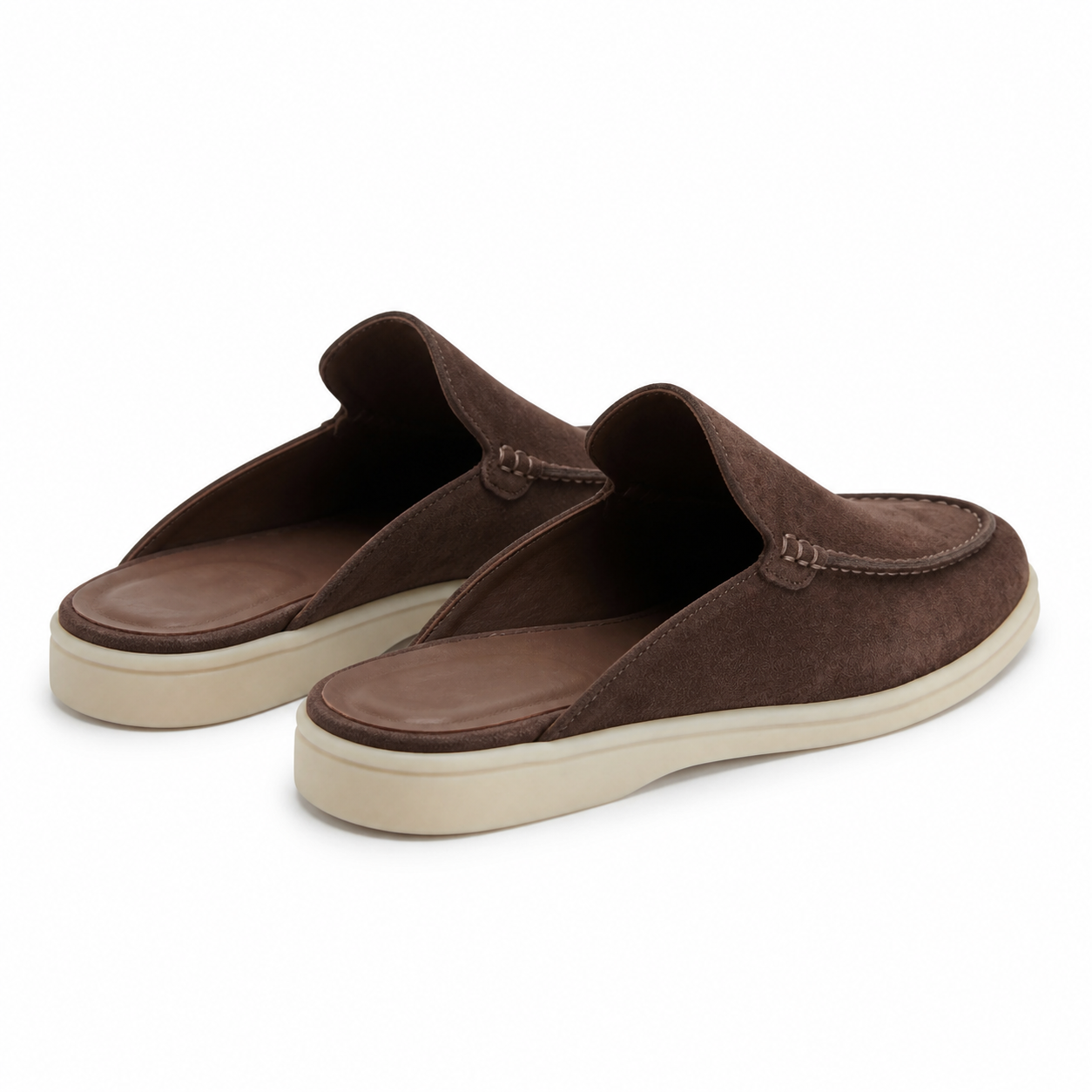 Bruce & Co Vellaro brown open-back loafers rear view