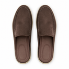 Bruce & Co Vellaro brown open-back loafers top view