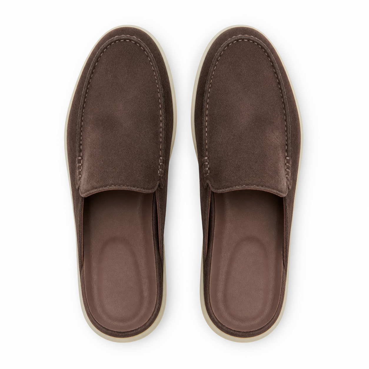 Bruce & Co Vellaro brown open-back loafers top view