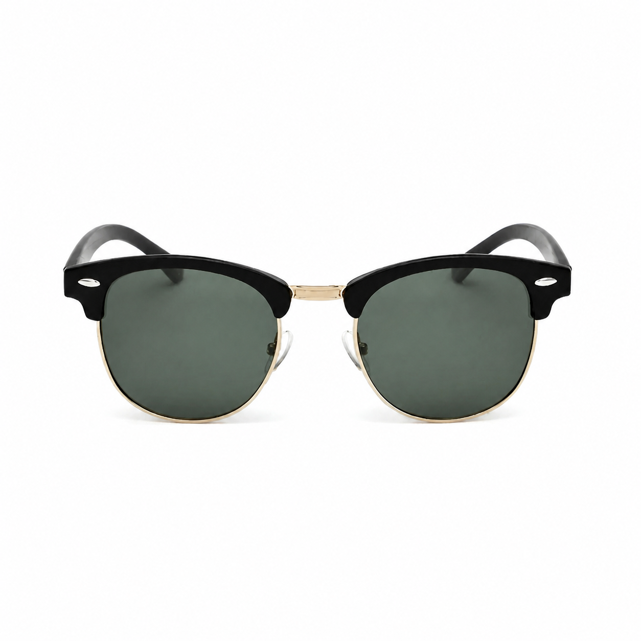 Bruce & Co VIENNA black frame olive polarized lens front view on pure white