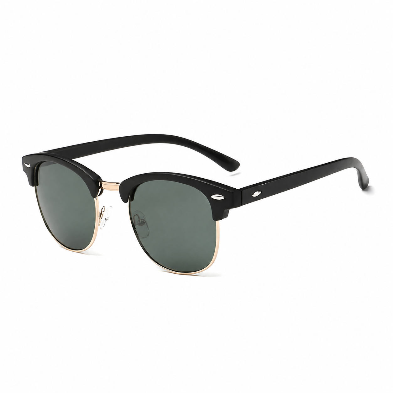 Bruce & Co VIENNA black frame olive polarized lens angled view on pure white