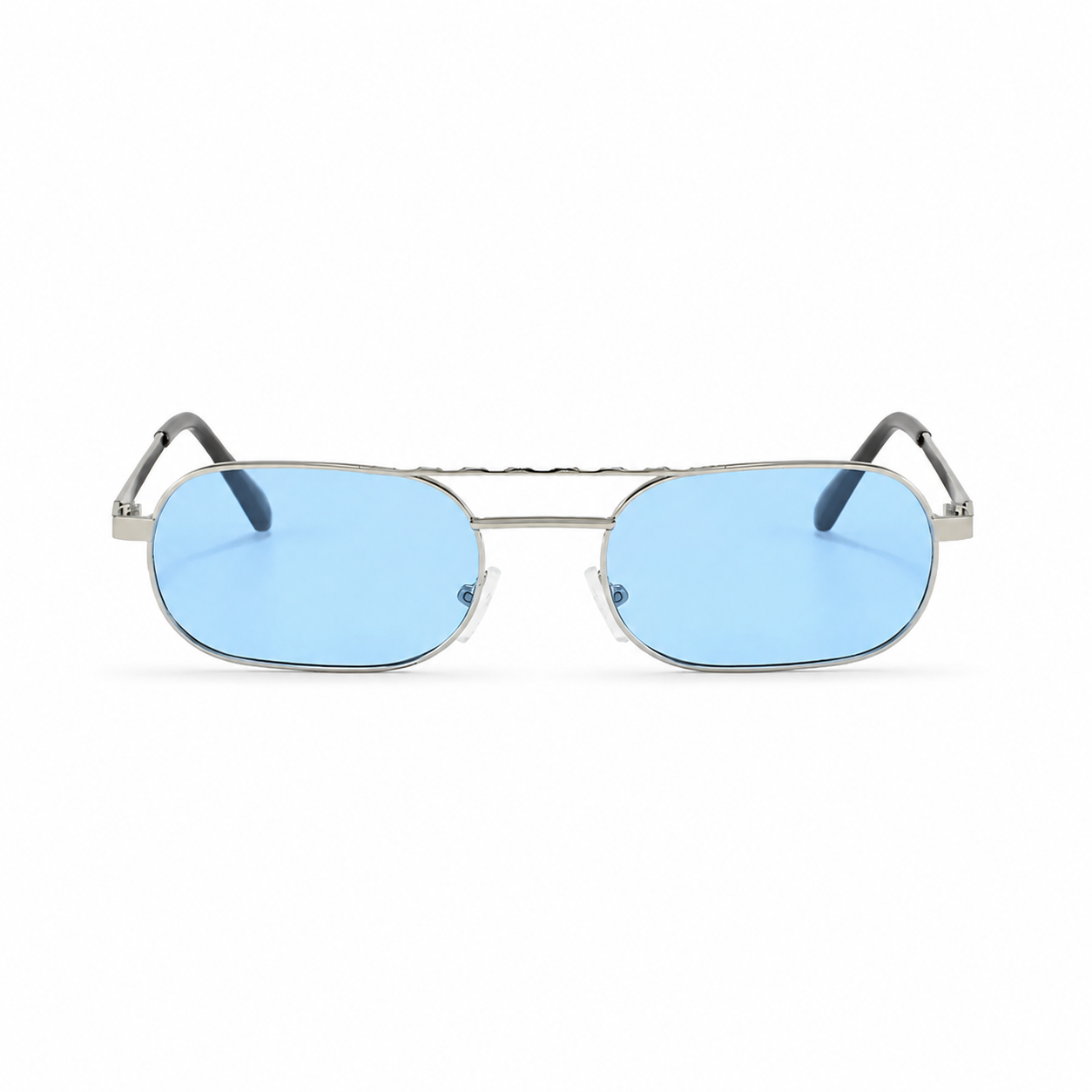 ZURICH silver frame blue lens sunglasses front view