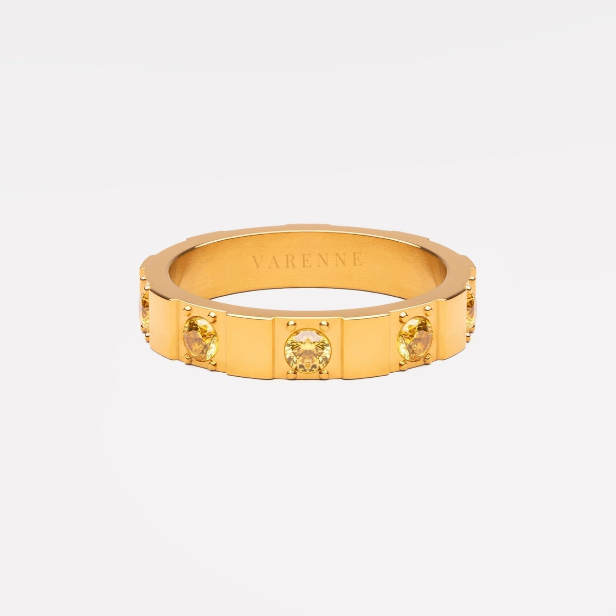 Bruce & Co Lemon Detail Zircon Band Ring, 4 mm, Gold PVD Steel