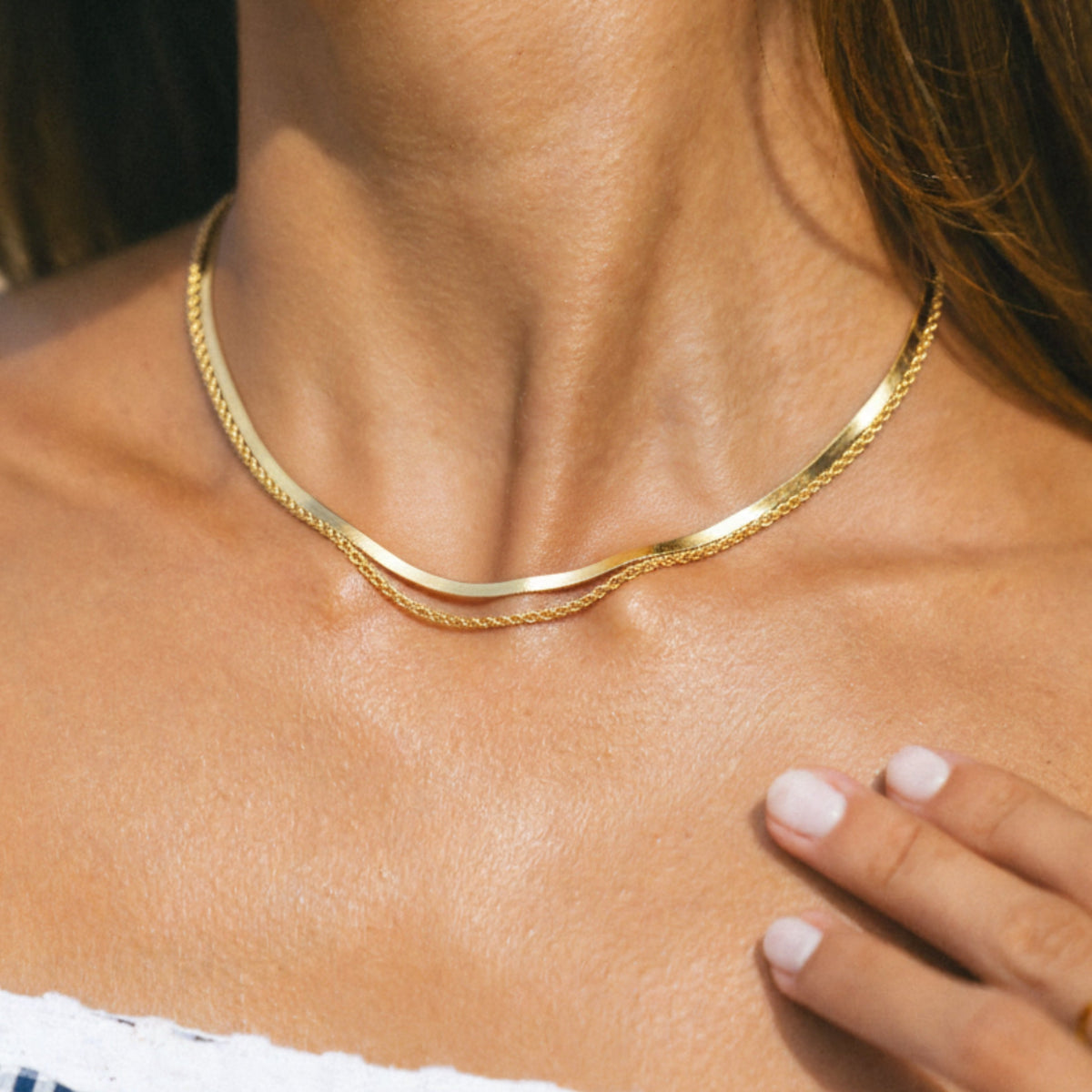 Bruce & Co Ios – Herringbone and Rope Layered Necklace