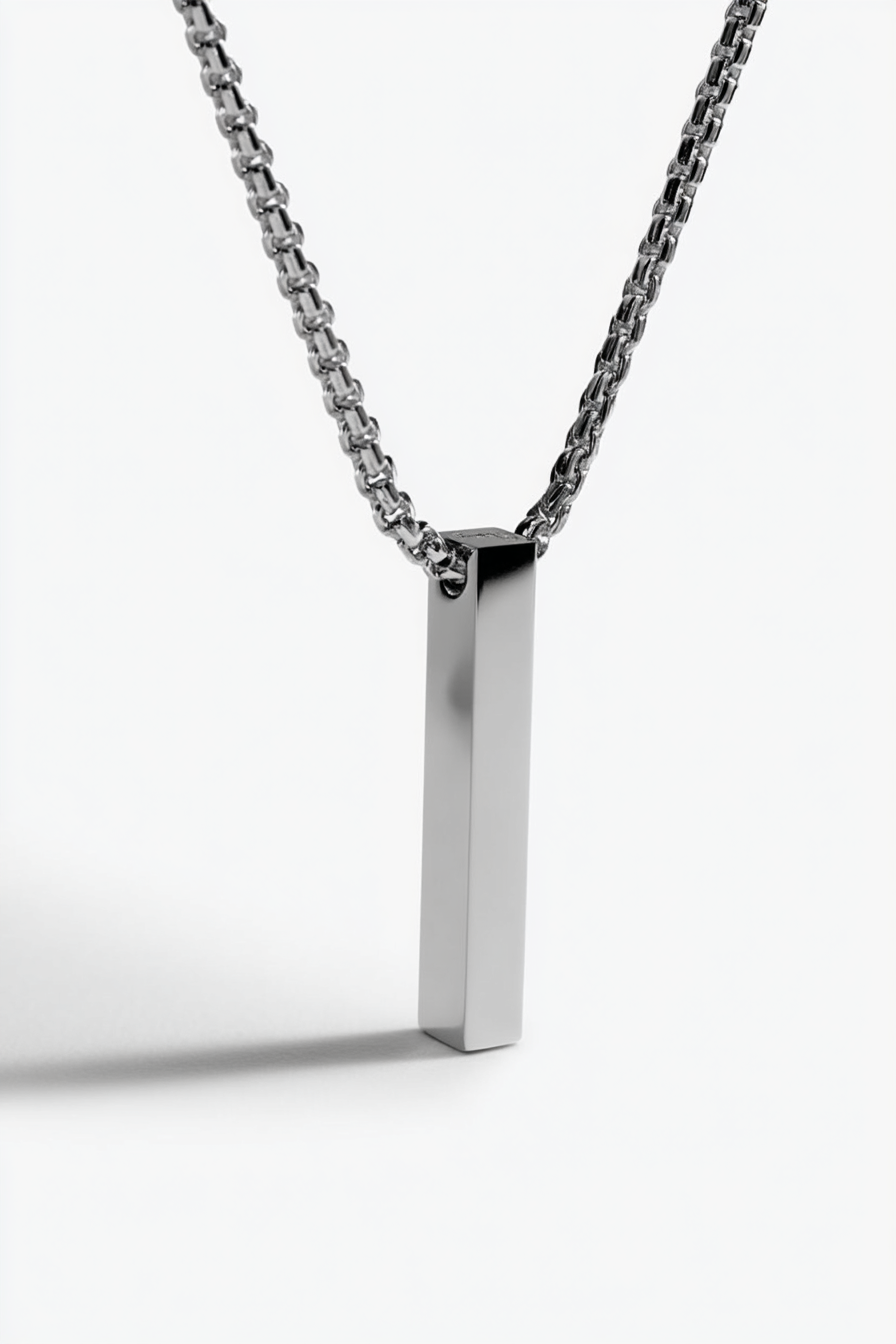 Bruce & Co Linea – Long Bar Pendant Necklace, 40 mm, Stainless Steel