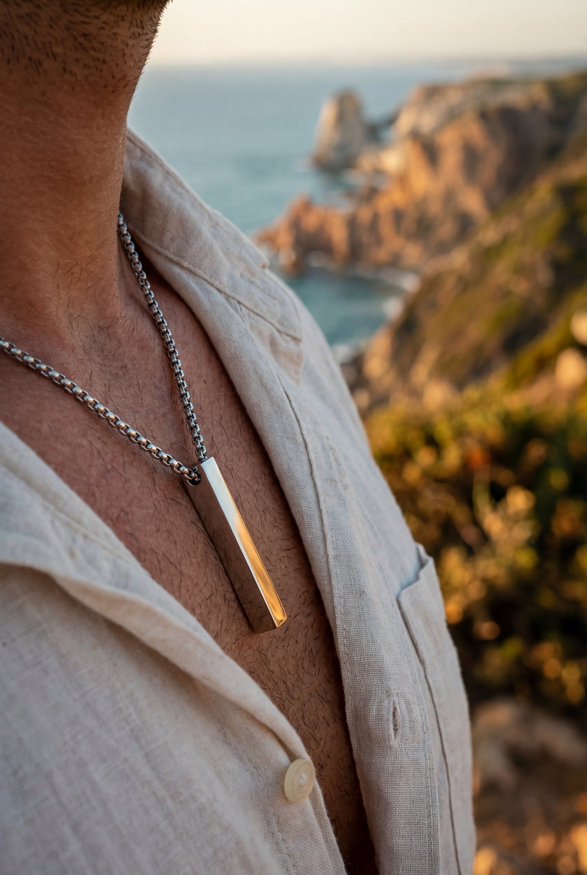 Bruce & Co Linea – Long Bar Pendant Necklace, 40 mm, Stainless Steel