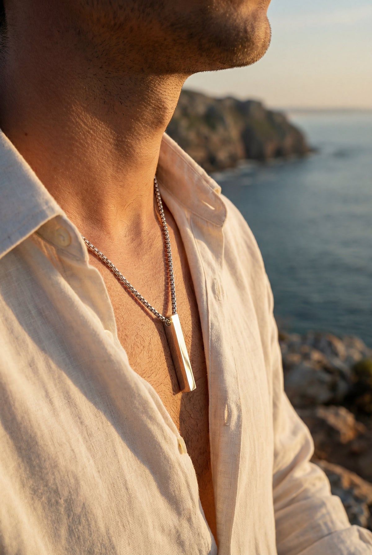 Bruce & Co Linea – Long Bar Pendant Necklace, 40 mm, Stainless Steel