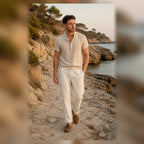Lorvello outfit styled beside a Mediterranean cove