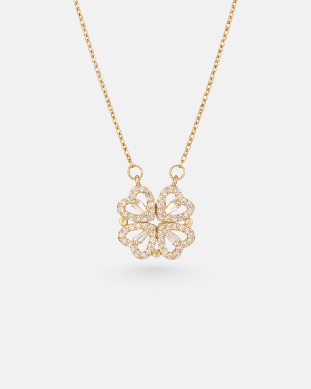 Bruce & Co Lucky Hearts – Convertible Clover and Four Hearts Necklace, Gold-Tone