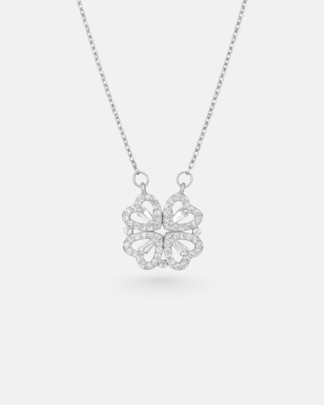 Bruce & Co Lucky Hearts – Convertible Clover and Four Hearts Necklace, Silver-Tone