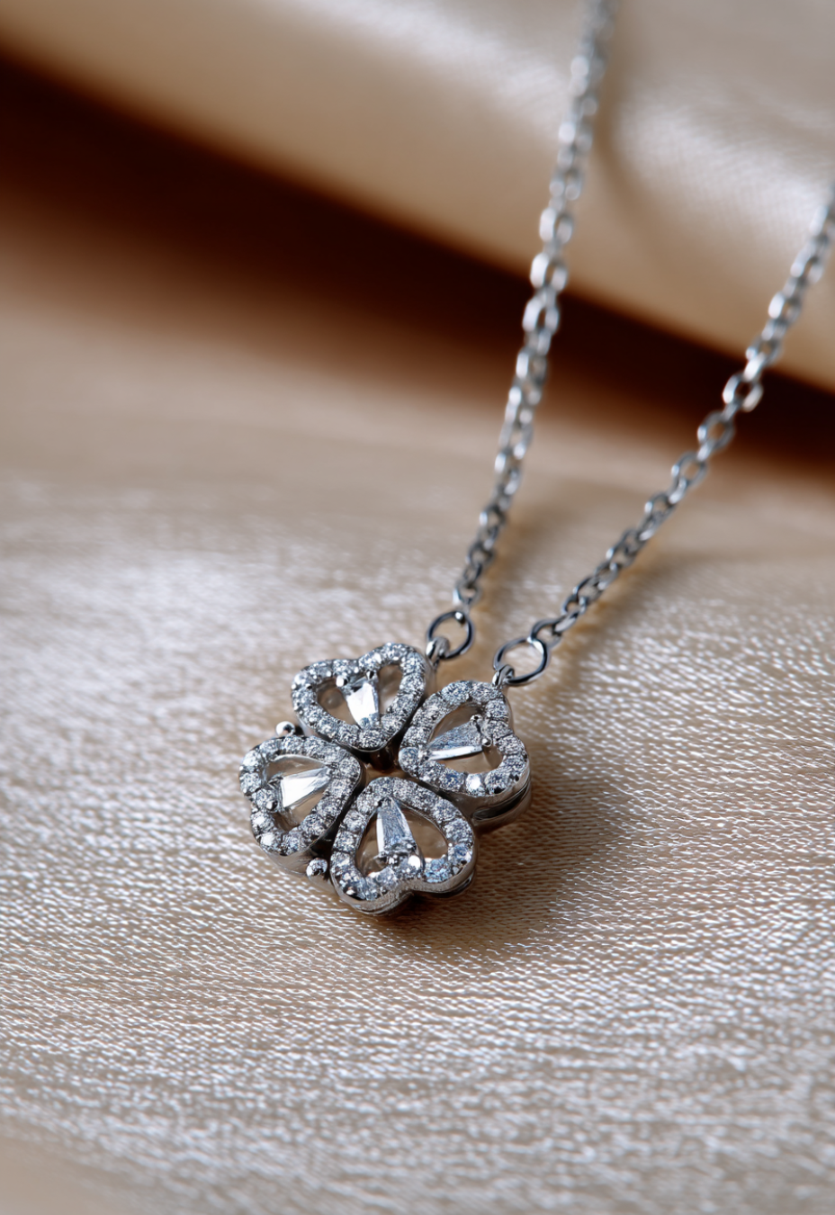 Bruce & Co Lucky Hearts – Convertible Clover and Four Hearts Necklace, Silver-Tone