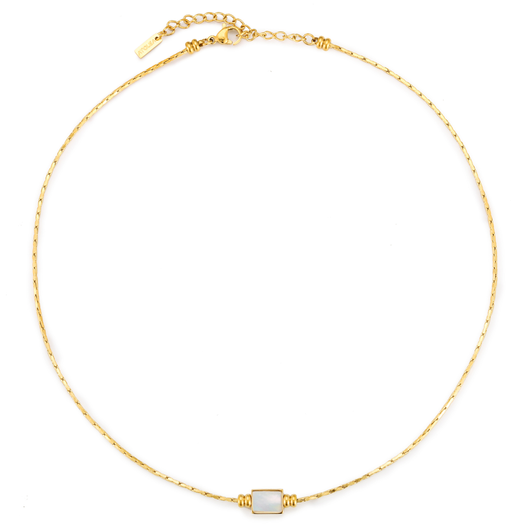 Bruce & Co Lune – Mother-of-Pearl Pendant Necklace, Stainless Steel