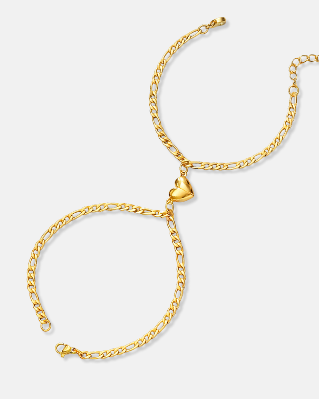Bruce & Co Magnetic Heart Cuban Chain Bracelet Set, 2 Pieces, Gold-Tone