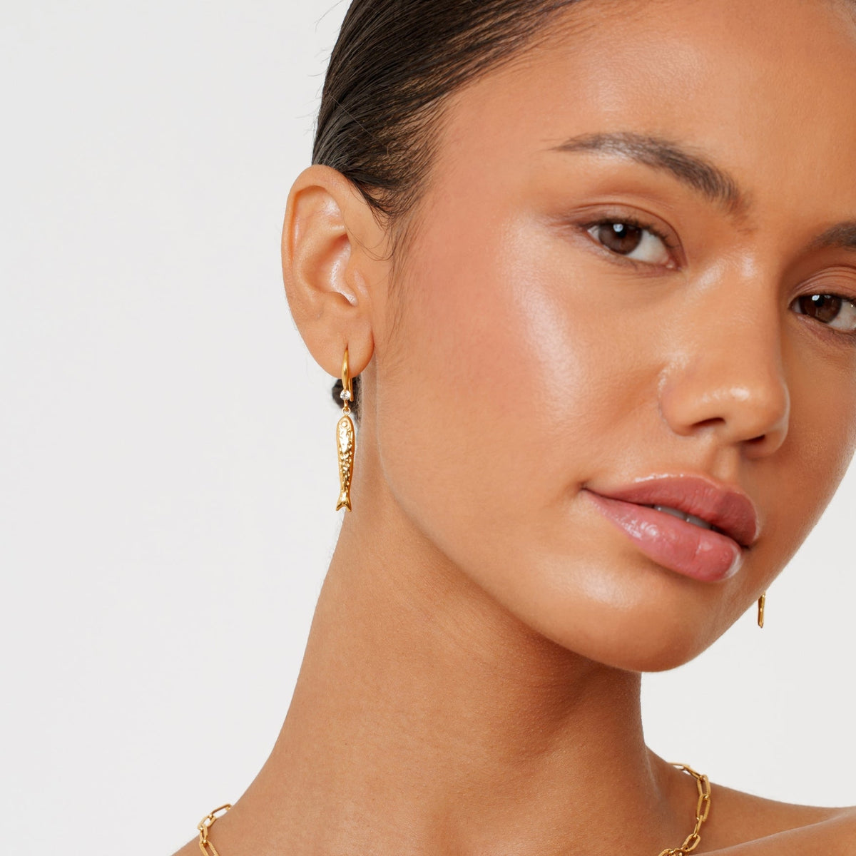 Bruce & Co Fish Drop Hook Earrings, 29 mm, Gold PVD Steel