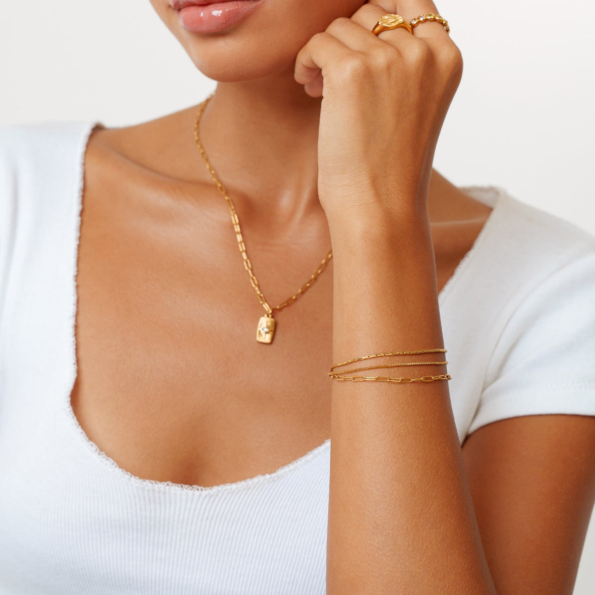 Bruce & Co Triple Layered Chain Bracelet, Stainless Steel