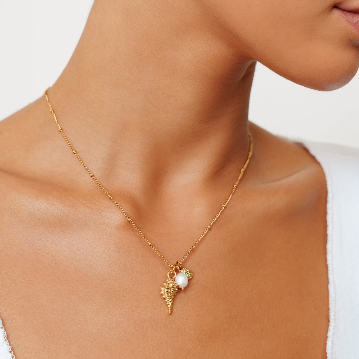 Bruce & Co Ocean – Shell, Pearl and Green Charm Necklace