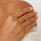 Bruce & Co Olivia – Green Glass Oval Ring, Gold PVD Steel